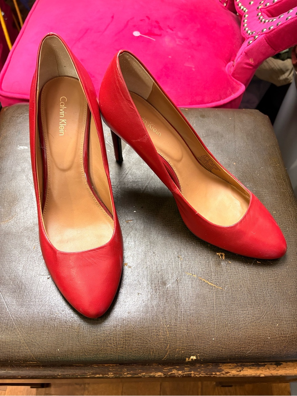 Calvin Klein Salene Red Pumps Size 9.5 Stiletto Heels Classic Pointed Toe